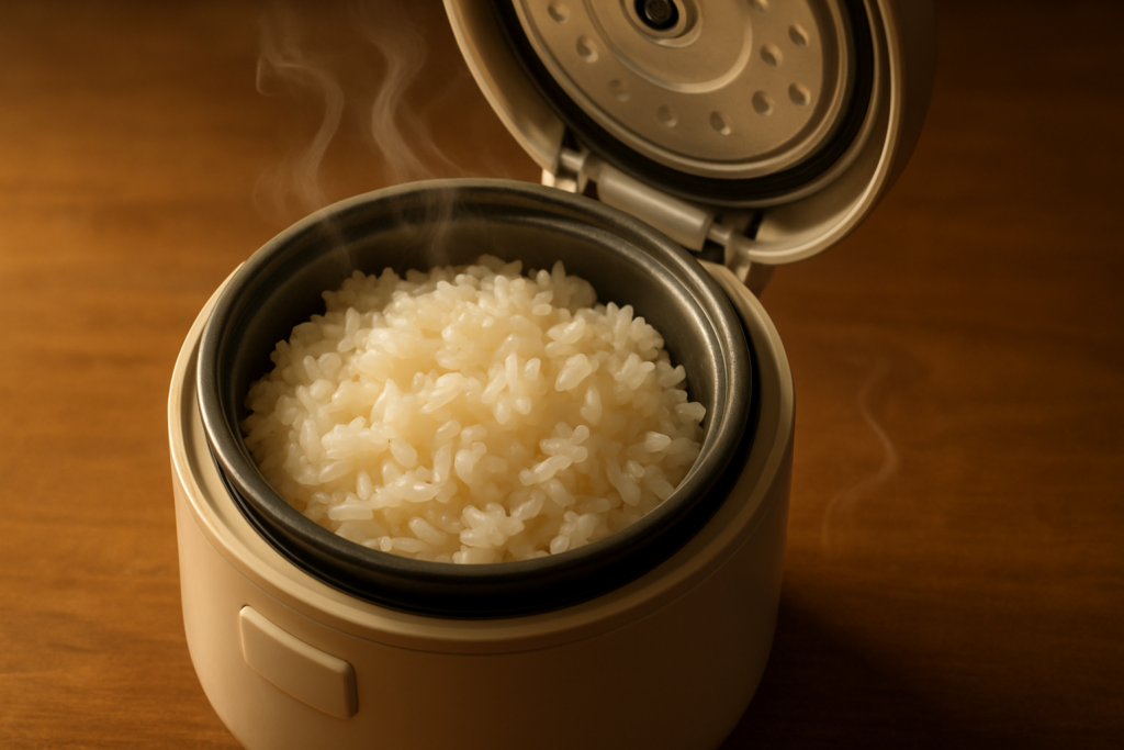 전기밥솥에 밥이 잘 지어져 있는 모습